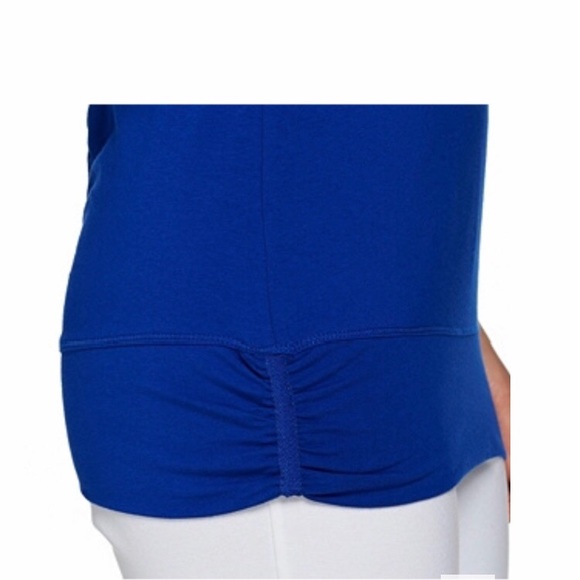 NEW Denim&Co. Bright Blue T-Shirt W/Back Shirring - Picture 3 of 6